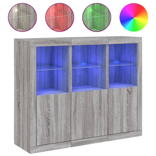 Příborníky S Led Osvětlením 3 Ks Šedé Sonoma Kompozitní Dřevo