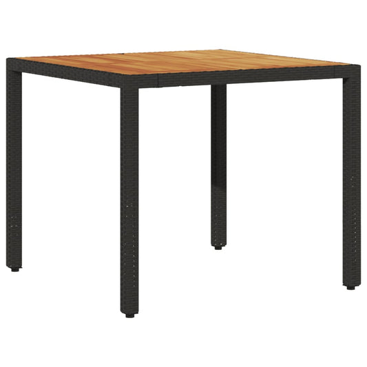 Zahradní Stůl S Akáciovou Deskou Černý 90X90X75 Cm Polyratan