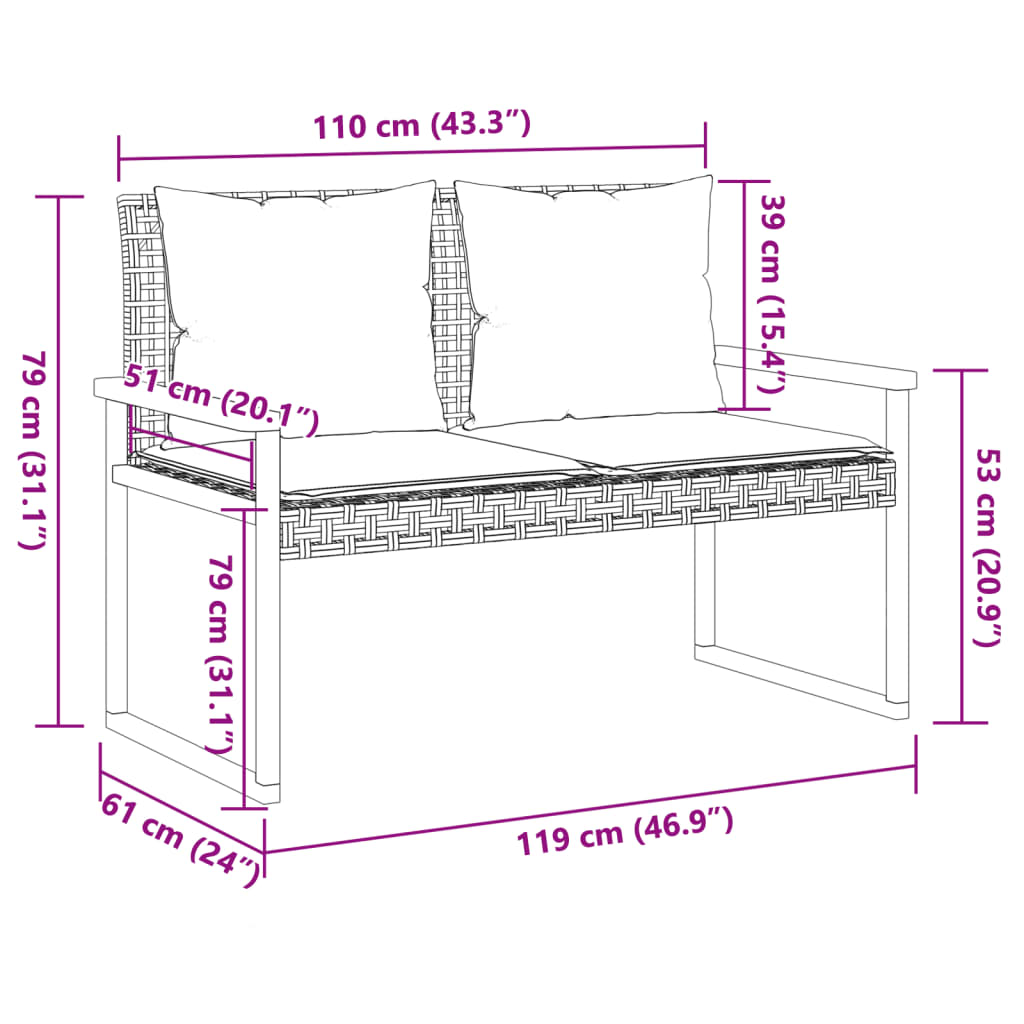 Zahradní Lavice S Poduškou Mix Béžové Polyratan Akáciové Dřevo