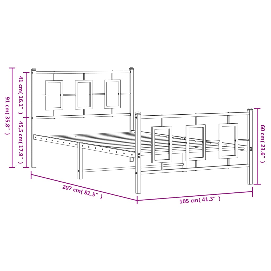 Kovový Rám Postele S Hlavovým A Nožním Čelem Bílý 100 X 200 Cm