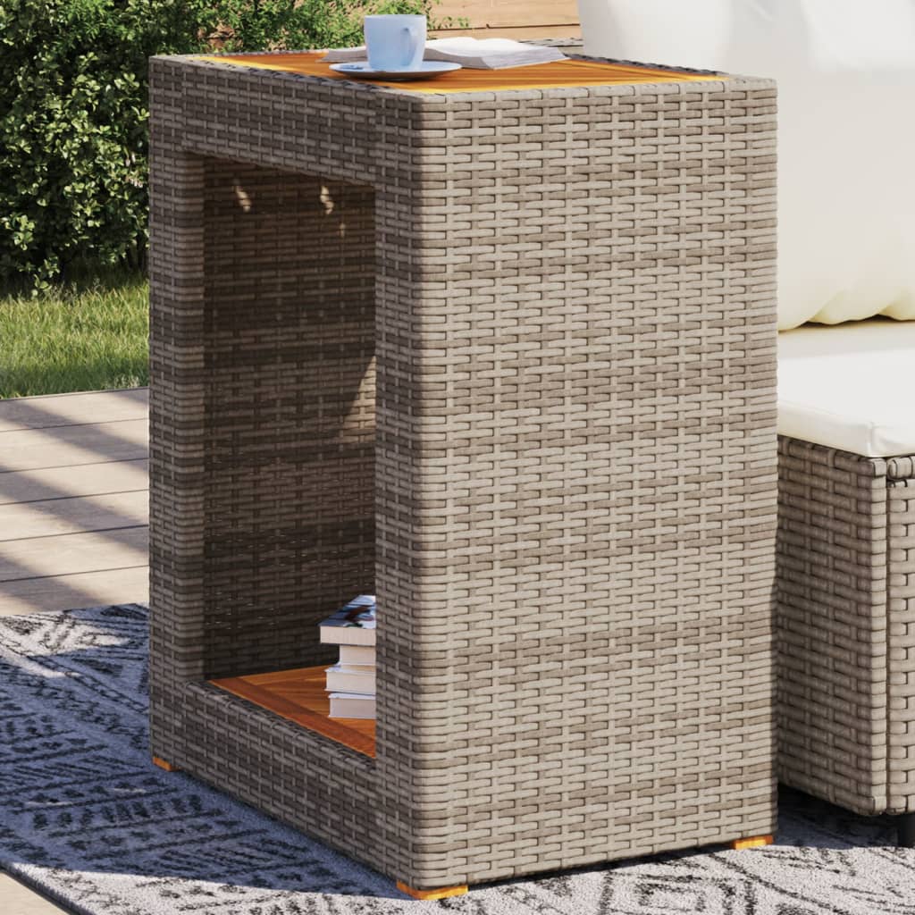 Zahradní Stůl S Dřevěnou Deskou Šedý Polyratan