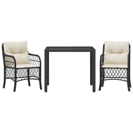 3Dílný Bistro Set S Poduškami Černý Polyratan