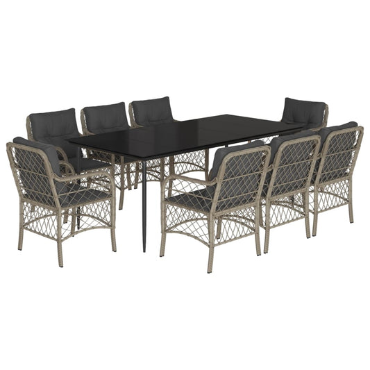 9Dílný Zahradní Jídelní Set S Poduškami Světle Šedý Polyratan