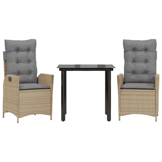 3Dílný Zahradní Jídelní Set S Poduškami Béžový Polyratan