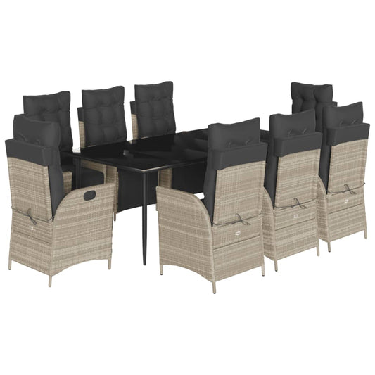 9Dílný Zahradní Jídelní Set S Poduškami Světle Šedý Polyratan