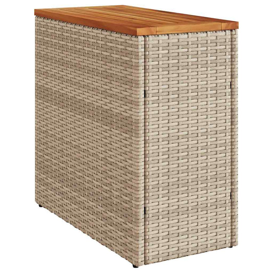 Zahradní Stolek S Dřevěnou Deskou Béžový 58X27,5X55Cm Polyratan