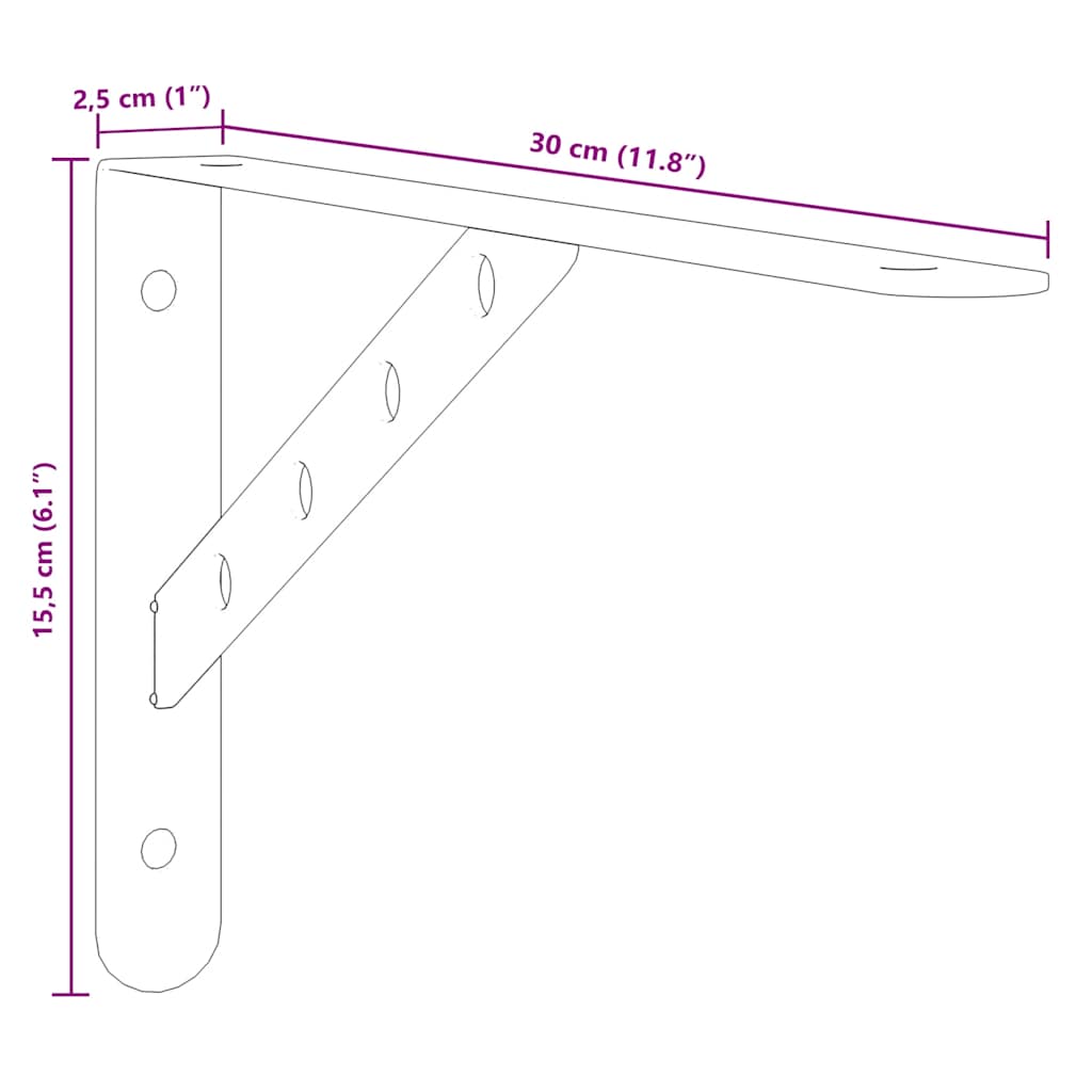 Policové Držáky 4 Ks 30 X 2,5 X 15,5 Cm Stříbrné Nerezová Ocel