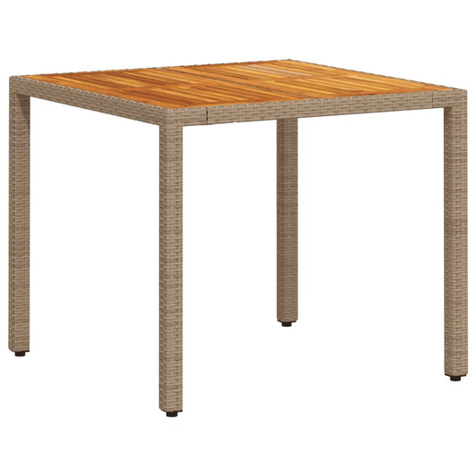 Zahradní Stůl Béžový 90 X 90 X 75 Cm Polyratan Akáciové Dřevo