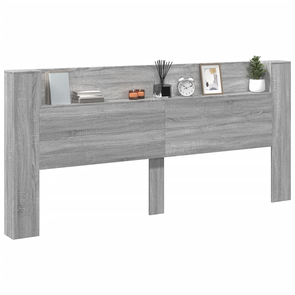 Čelo Postele Úložný Prostor A Led Šedé Sonoma 220X16,5X103,5 Cm