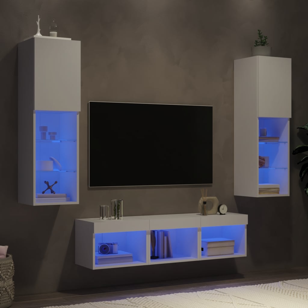 5Dílná Obývací Stěna S Led Betonově Šedá Kompozitní Dřevo