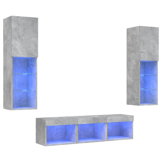 5Dílná Obývací Stěna S Led Betonově Šedá Kompozitní Dřevo