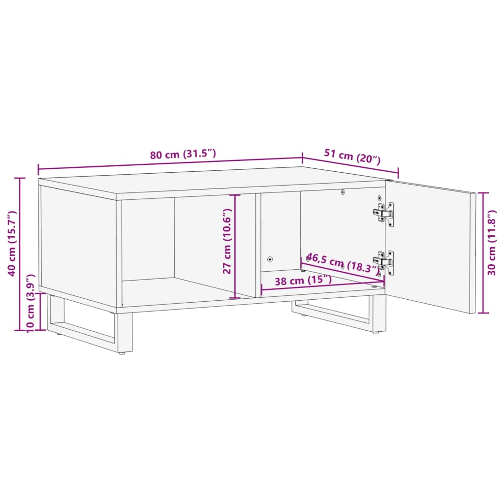 Konferenční Stolek Bílý 80X51X40 Cm Masivní Mangovníkové Dřevo