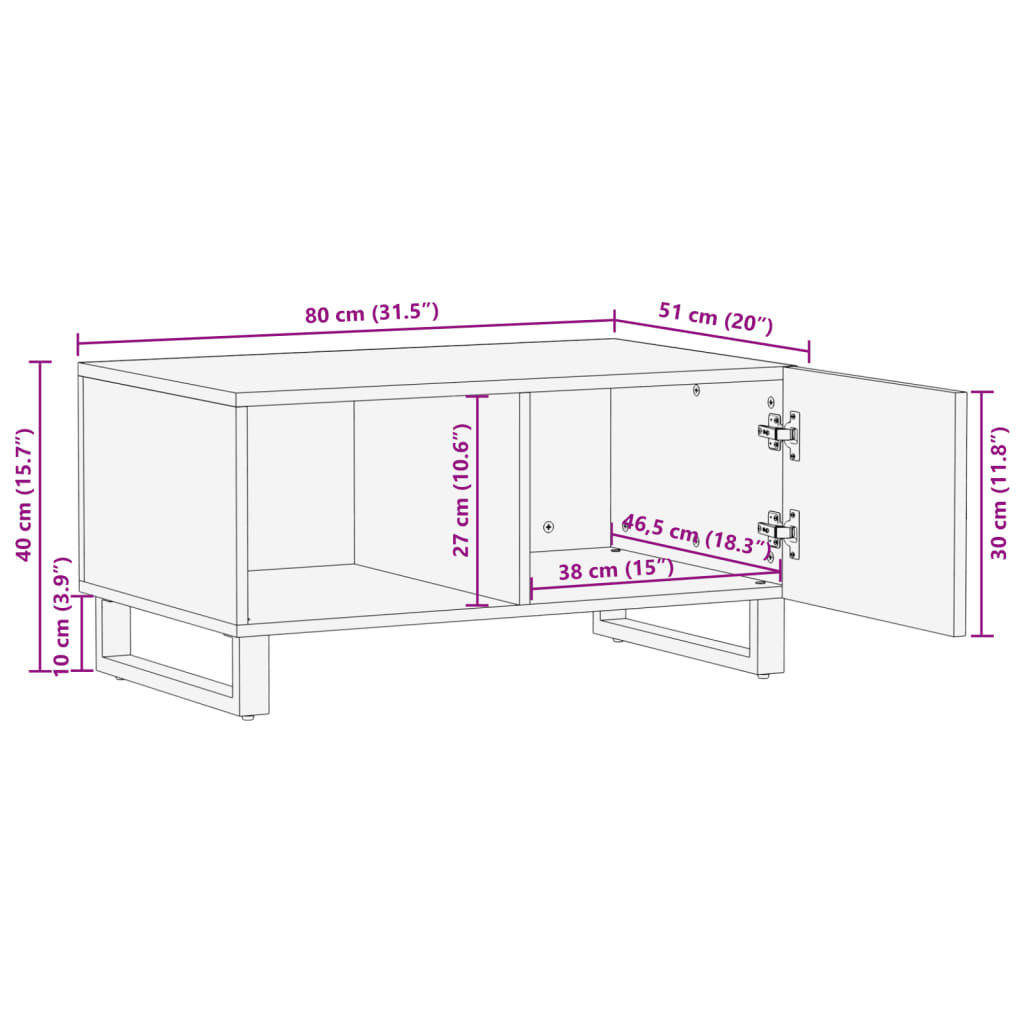 Konferenční Stolek 80 X 51 X 40 Cm Masivní Akáciové Dřevo