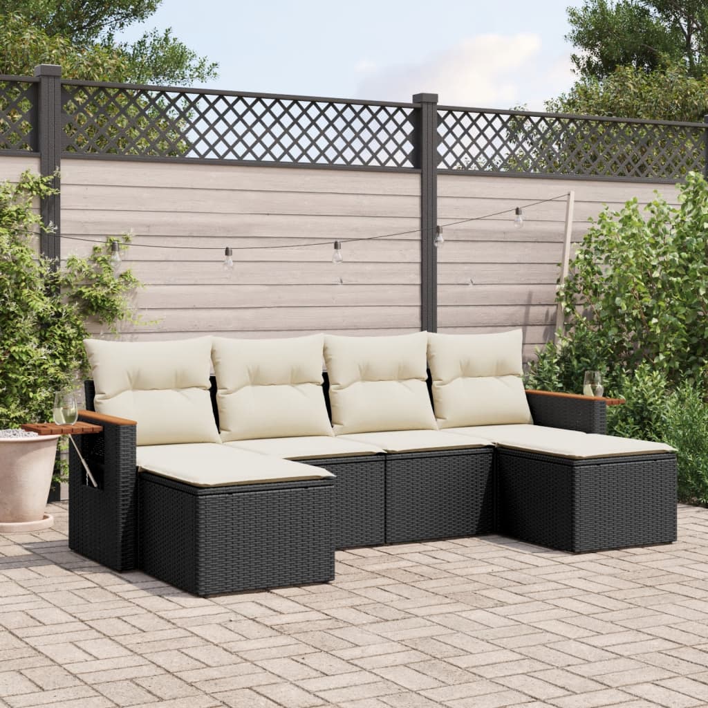 6Dílná Zahradní Sedací Souprava S Poduškami Černá Polyratan