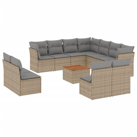 12Dílná Zahradní Sedací Souprava S Poduškami Béžová Polyratan