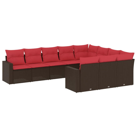 10Dílná Zahradní Sedací Souprava S Poduškami Hnědá Polyratan