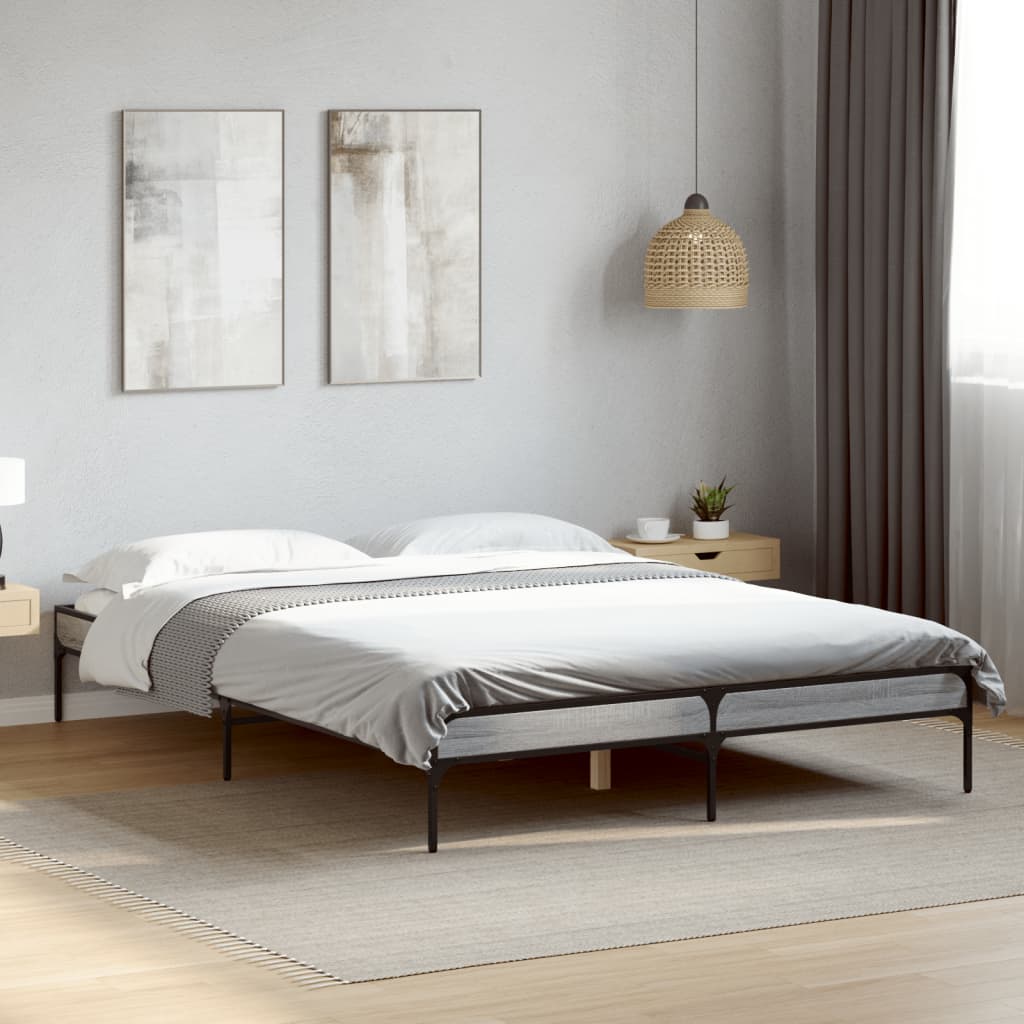 Rám Postele Šedý Sonoma Kompozitní Dřevo A Kov Šedá Sonoma