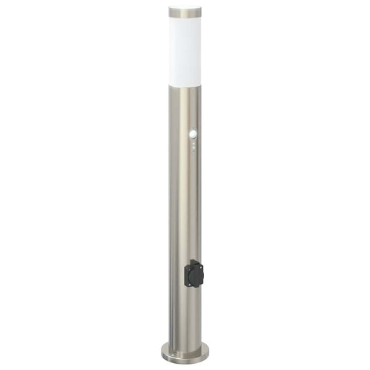 Sloupkové Svítidlo Se Senzorem A Zásuvkou 80 Cm Nerezová Ocel Ip44