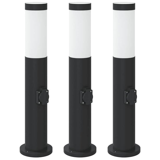 Sloupková Světla Se Zásuvkou 3 Ks 50 Cm Nerezová Ocel Ip44