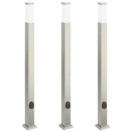 Sloupková Světla Se Zásuvkou 3 Ks 110 Cm Nerezová Ocel Ip44