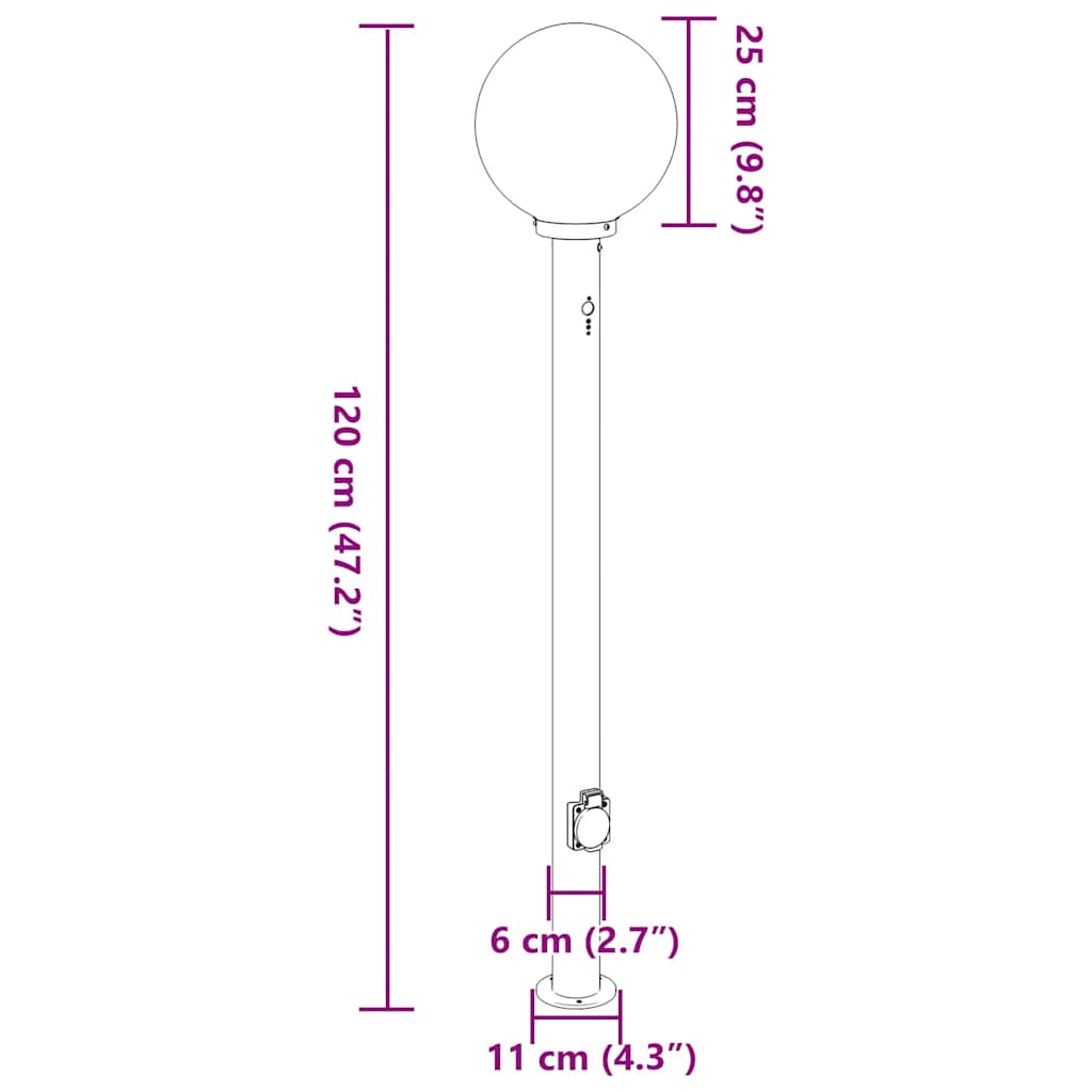 Sloupkové Svítidlo Se Senzorem A Zásuvkou 120 Cm Nerezová Ocel Ip44