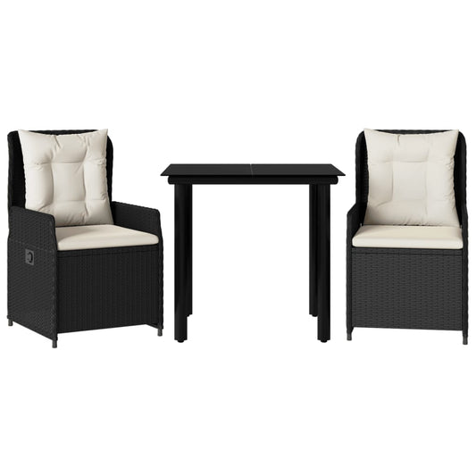 3Dílný Zahradní Jídelní Set S Poduškami Černý Polyratan