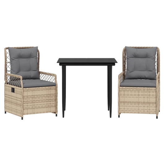 3Dílný Zahradní Jídelní Set S Poduškami Béžový Polyratan