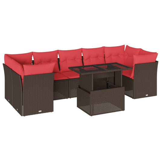 8Dílná Zahradní Sedací Souprava S Polštáři Hnědá Polyratan