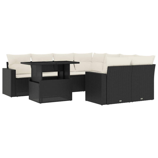 9Dílná Zahradní Sedací Souprava S Poduškami Černá Polyratan