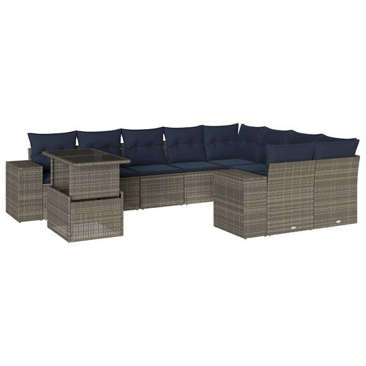 10Dílná Zahradní Sada Pohovek S Polštáři Šedá Polyratan