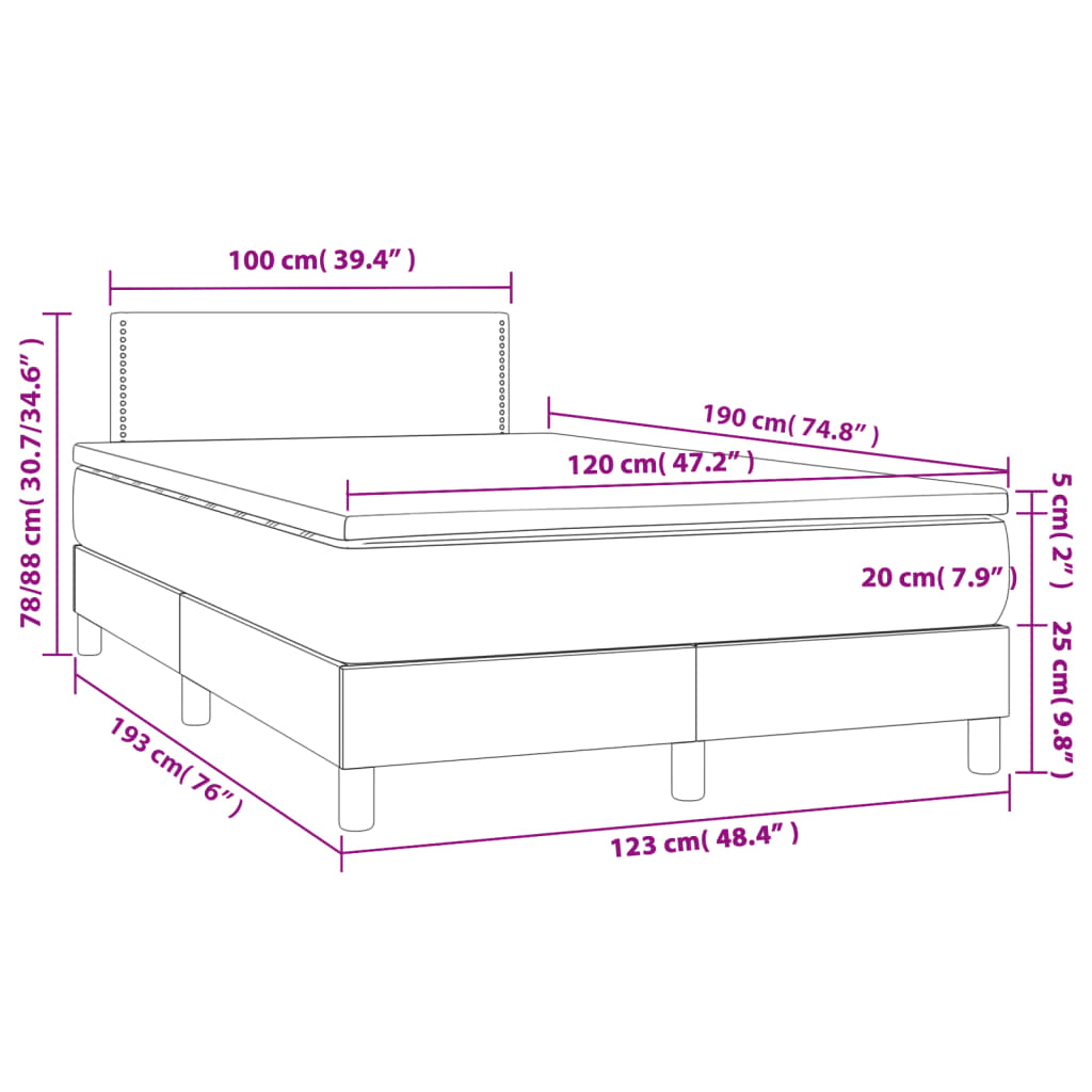 Box Spring Postel S Matrací Tmavě Šedý 120X190 Cm Samet
