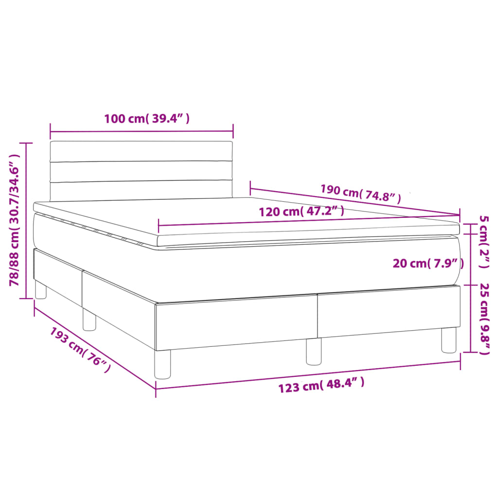 Box Spring Postel S Matrací Tmavě Šedý 120X190 Cm Samet