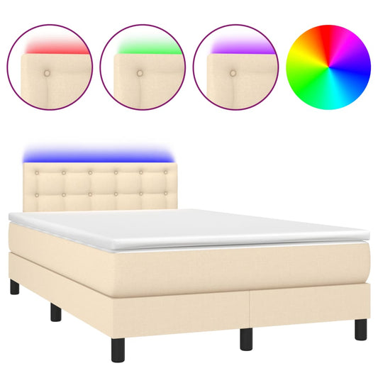 Box Spring Postel S Matrací A Led Textil Krémová
