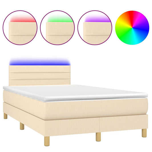 Box Spring Postel S Matrací A Led Textil Krémová