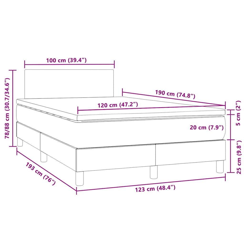 Box Spring Postel S Matrací A Led Tmavě Šedá 120 X 190 Cm Samet