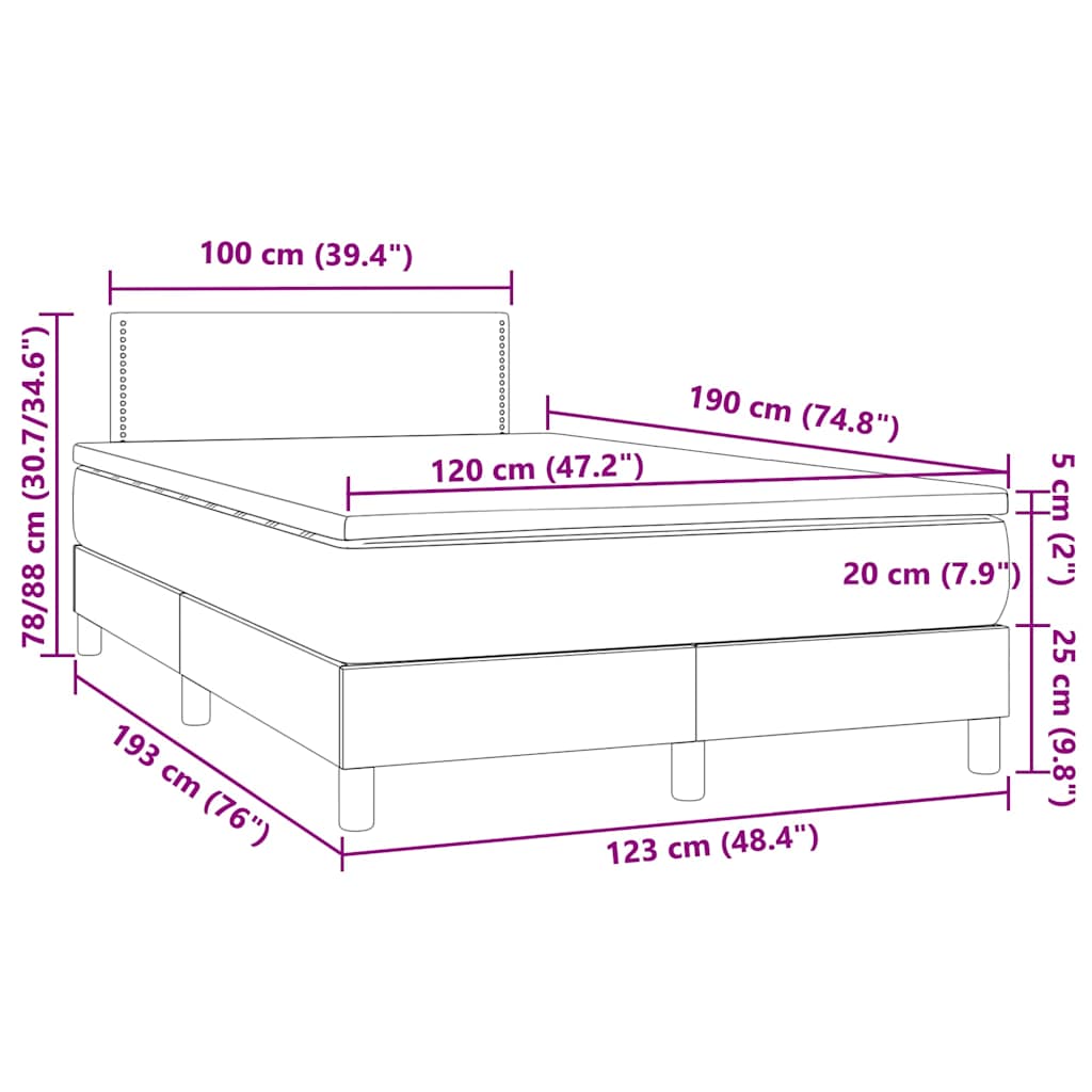 Box Spring Postel S Matrací A Led Růžová 120 X 190 Cm Samet