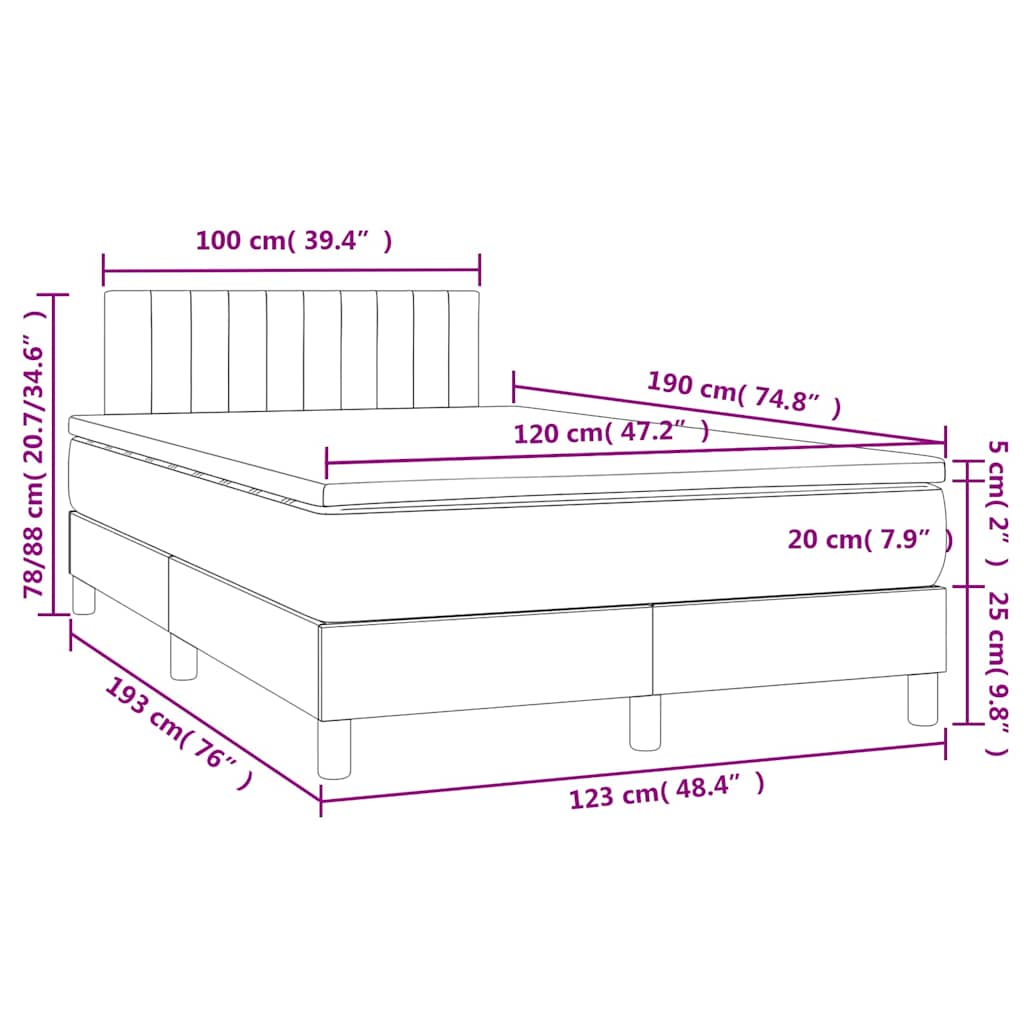 Box Spring Postel S Matrací A Led Světle Šedá 120X190 Cm Samet