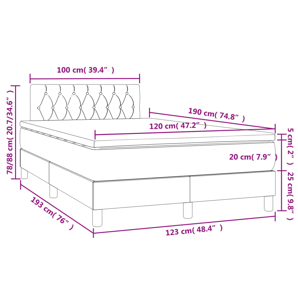 Box Spring Postel S Matrací A Led Růžová 120 X 190 Cm Samet