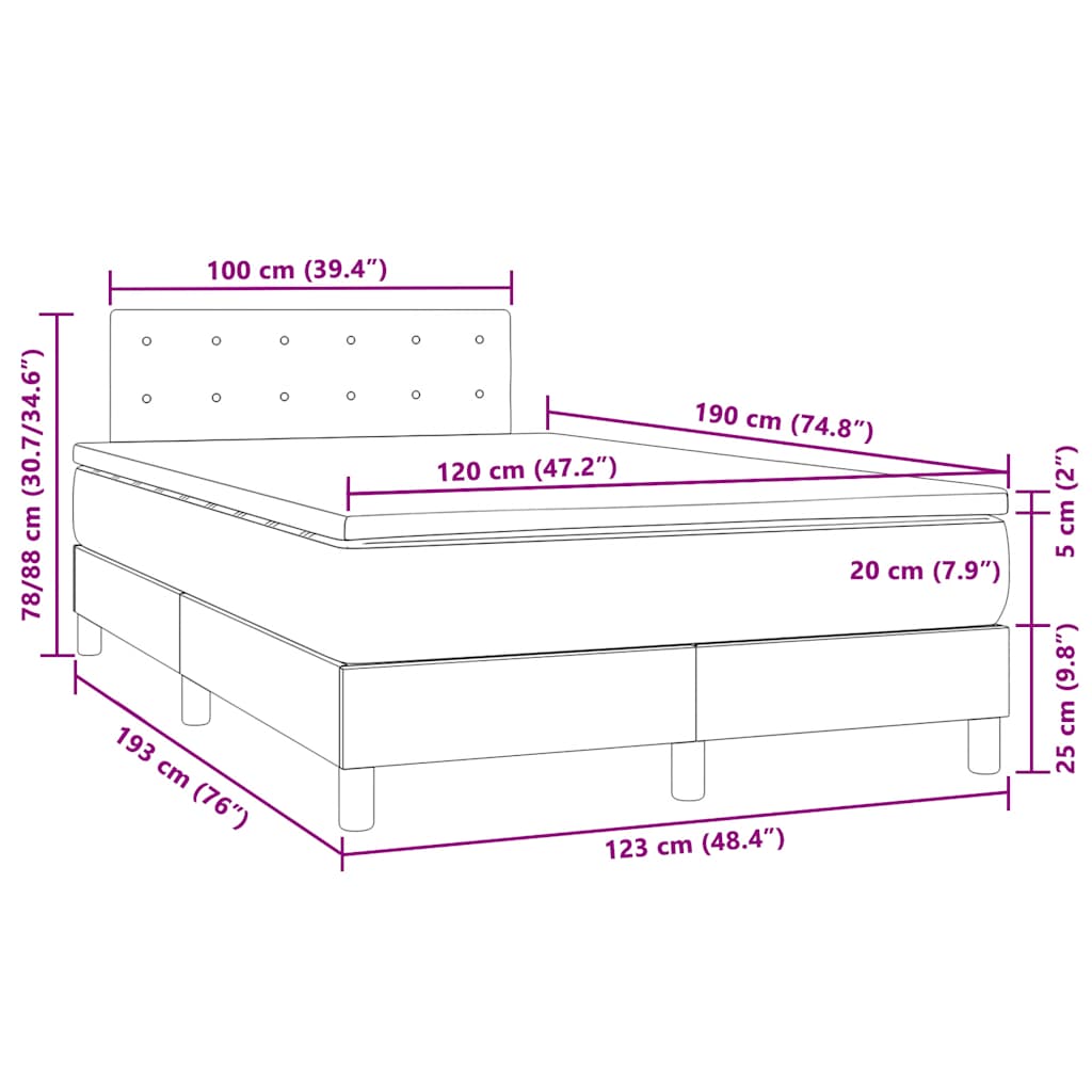 Box Spring Postel S Matrací A Led Světle Šedá 120X190 Cm Samet