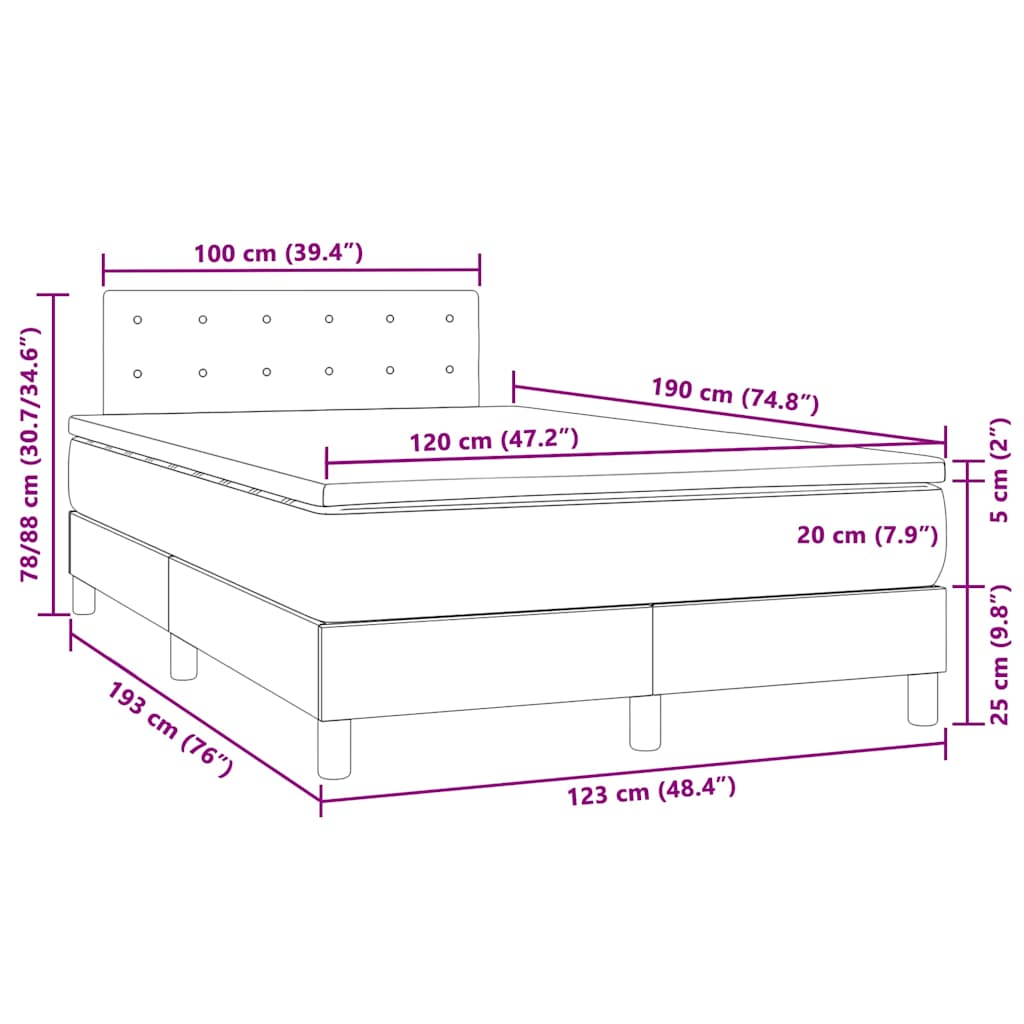 Box Spring Postel S Matrací A Led Růžová 120 X 190 Cm Samet