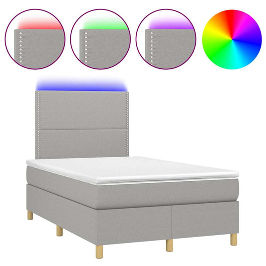 Box Spring Postel S Matrací A Led Textil Světle Šedá