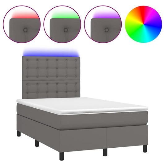 Box Spring Postel S Matrací A Led Šedá Umělá Kůže Šedá