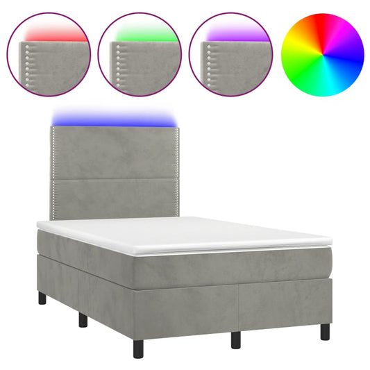 Box Spring Postel S Matrací A Led Samet Světle Šedá