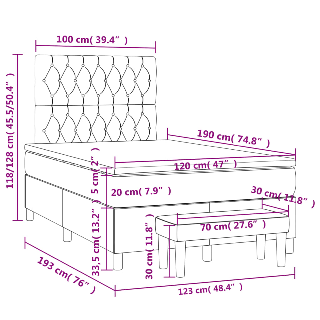 Box Spring Postel S Matrací Tmavě Hnědá 120X190 Cm Textil