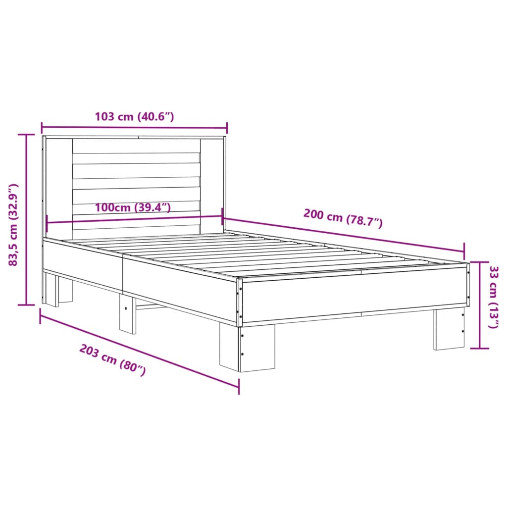 Rám Postele Hnědý Dub 100 X 200 Cm Kompozitní Dřevo A Kov