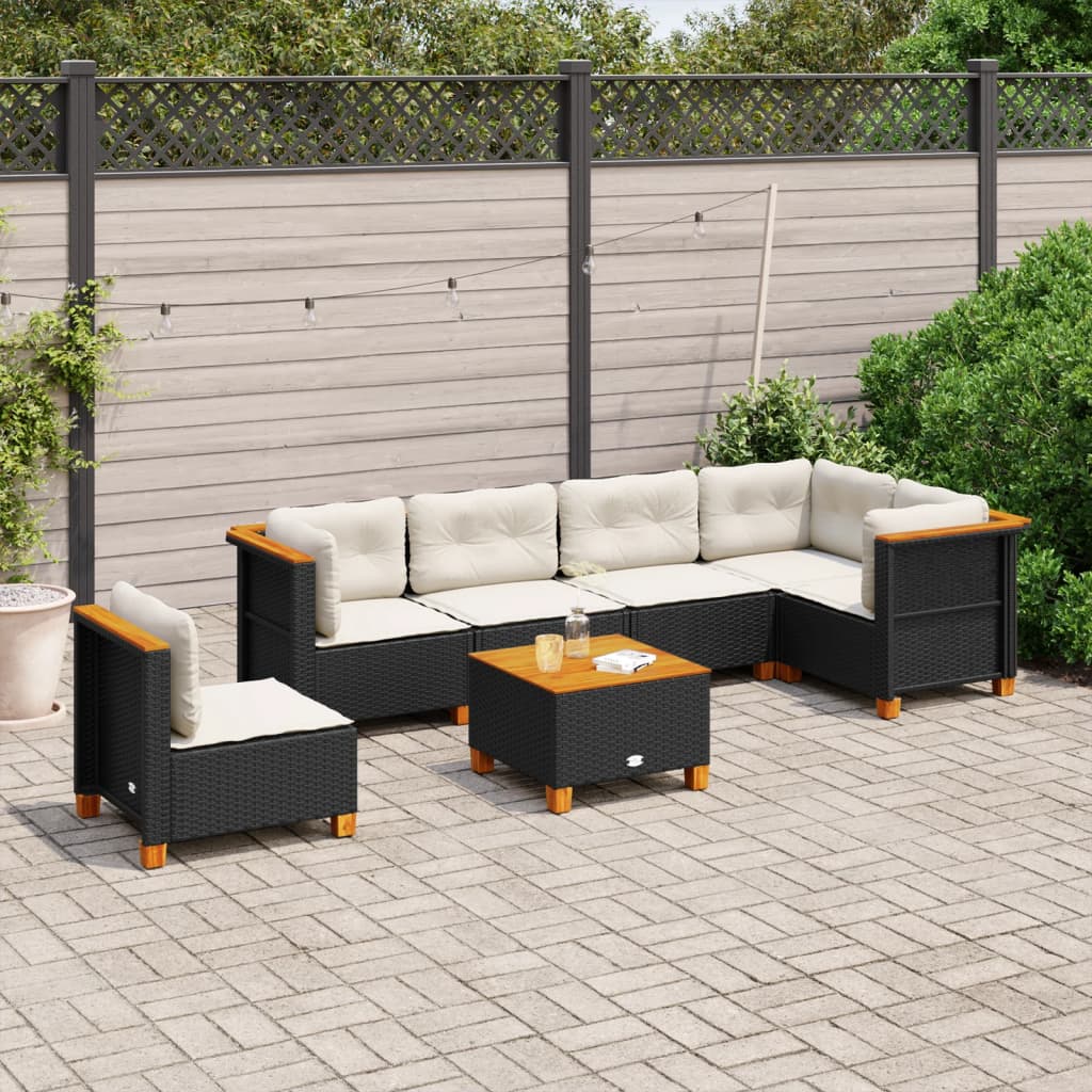 7Dílná Zahradní Sedací Souprava S Poduškami Černá Polyratan Černá