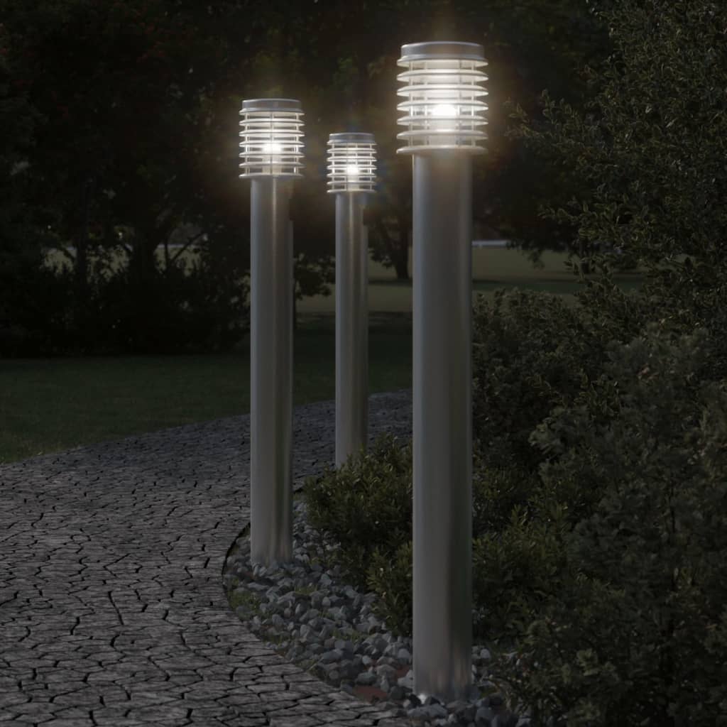Venkovní Stojací Lampy S Čidly 3 Ks Stříbrné 110 Cm Ocel Stříbrná