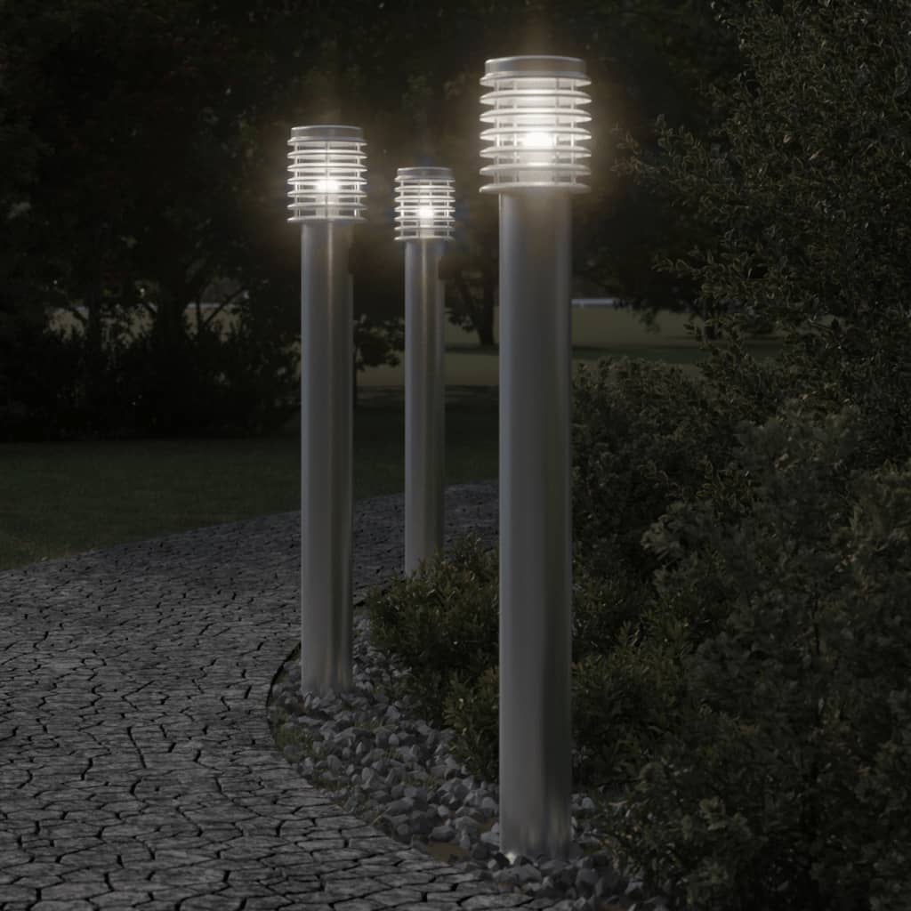 Venkovní Stojací Lampy S Čidly 3 Ks Stříbrné 110 Cm Ocel Stříbrná