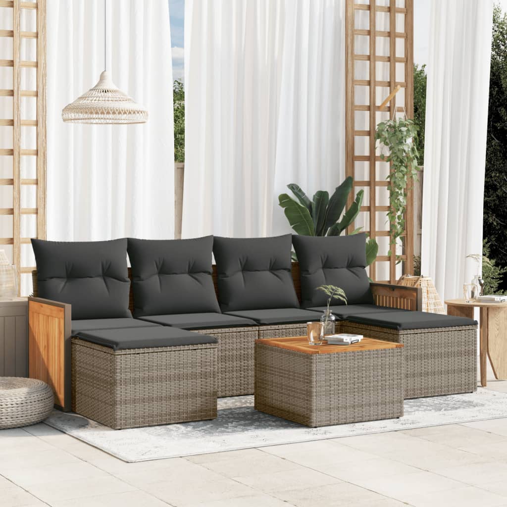 7Dílná Zahradní Sedací Souprava S Poduškami Černá Polyratan