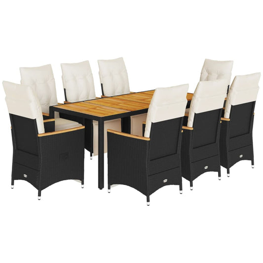 9Dílný Zahradní Bistro Set S Poduškami Černý Polyratan